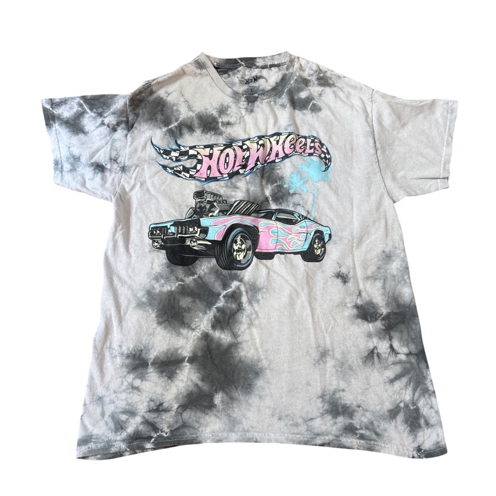 Hot Wheels Graphic T-Shirt Women Grey‎ Tie Dye Retro Racer SIZE L